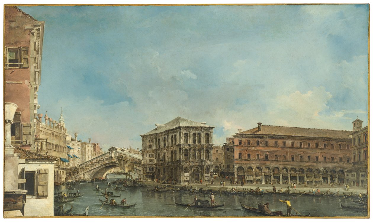 Venedig: Rialtobroen med Palazzo dei Camerlenghi af Francesco Guardi