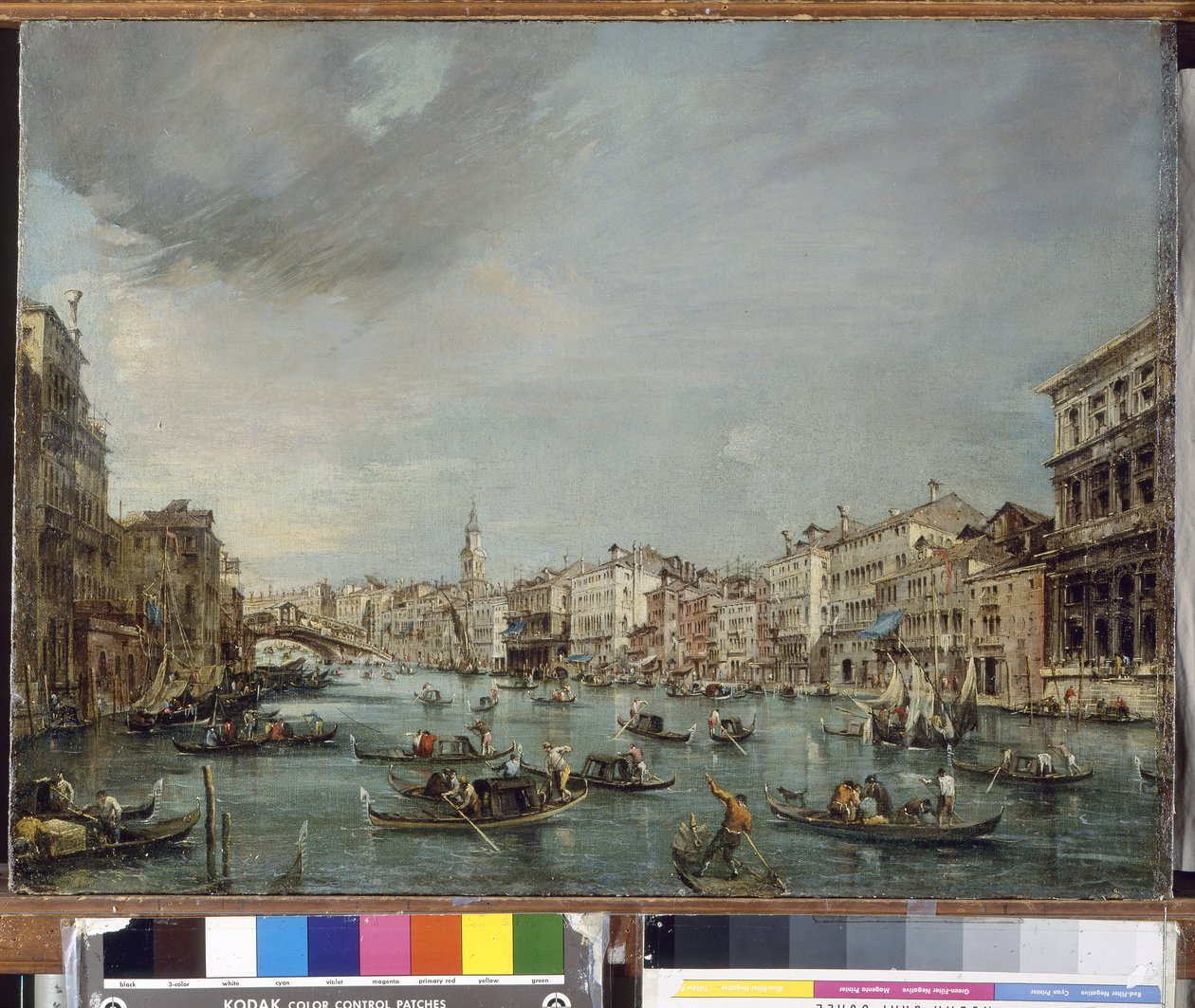 Udsigt over Canal Grande mod Rialto med Palazzo Grimani og Palazzo Manin af Francesco Guardi