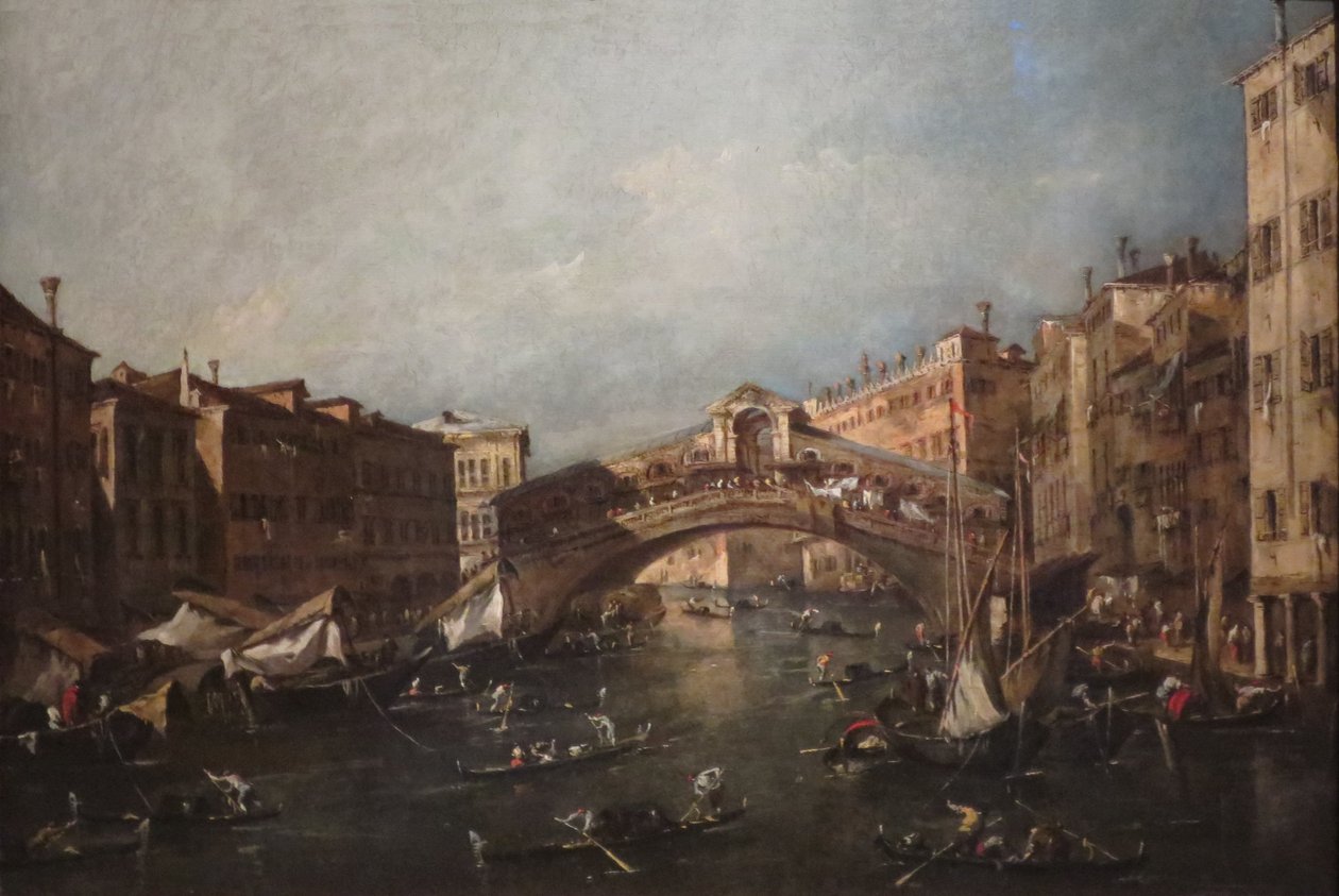 Udsigt over Rialto, Venedig, fra Canal Grande af Francesco Guardi