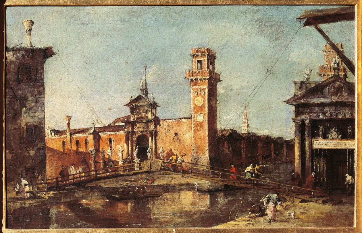 Udsigt over arsenalet i Venedig (olie på lærred, ca. 1780) af Francesco Guardi