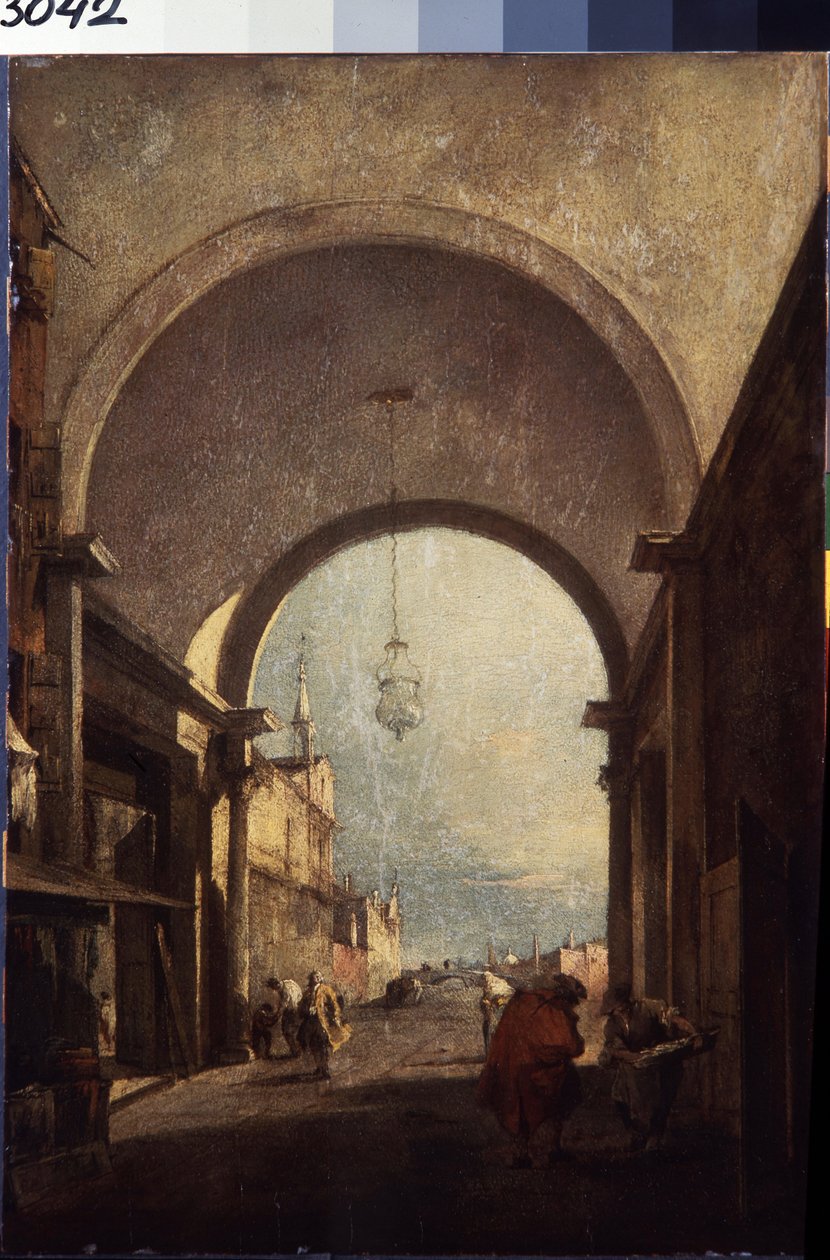 Udsigt over Venedig (Byudsigt). Maleri af Francesco Guardi (1712-1793), ca. 1770. Olie på træ. Venetiansk kunst i rokokostil. Eremitagemuseet Sankt Petersborg. af Francesco Guardi
