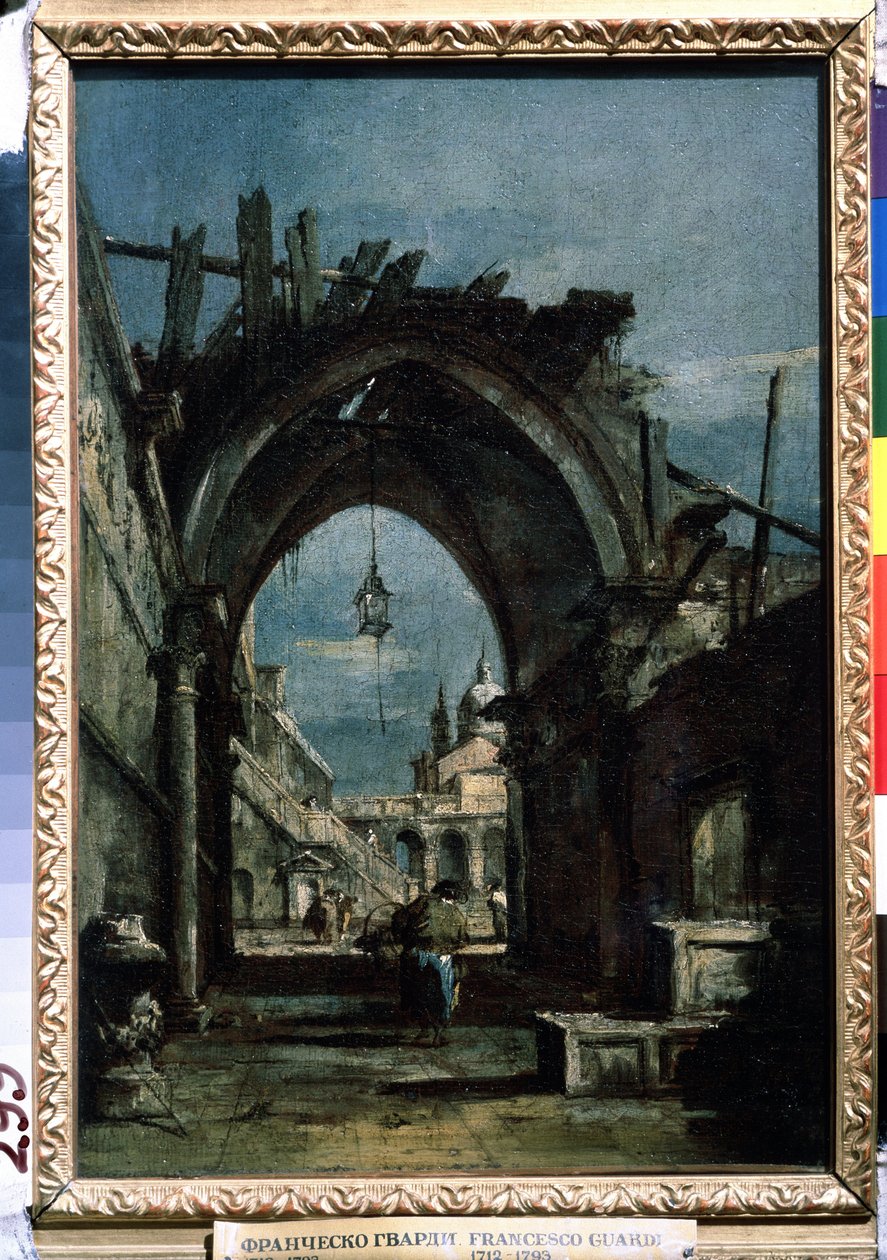 ""Udsigt over Venedig"" Ruin i forgrunden. Maleri af Francesco Guardi (1712-1793) omkring 1770 Pushkin Museum af Francesco Guardi