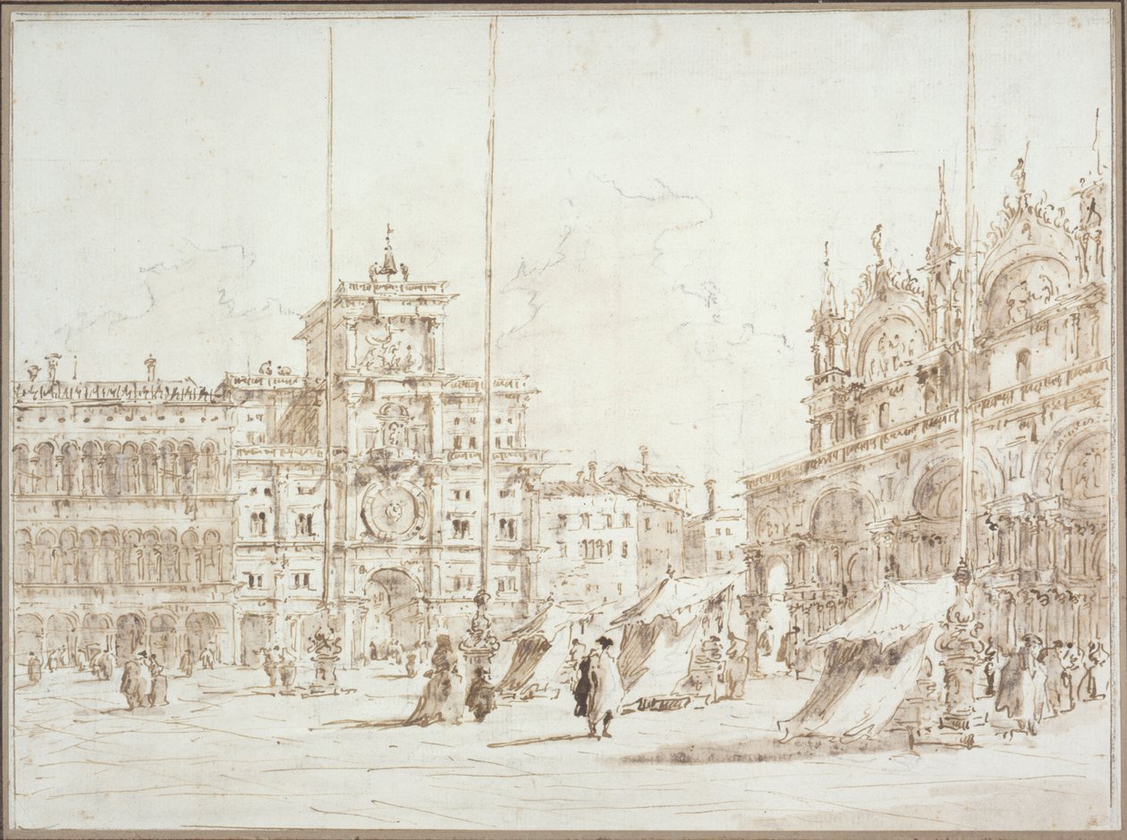 Udsigt over Venedig: [klokketårnet] på Markuspladsen af Francesco Guardi