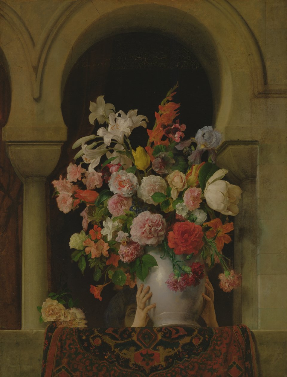En vase med blomster i et haremsvindue, 1881 af Francesco Hayez