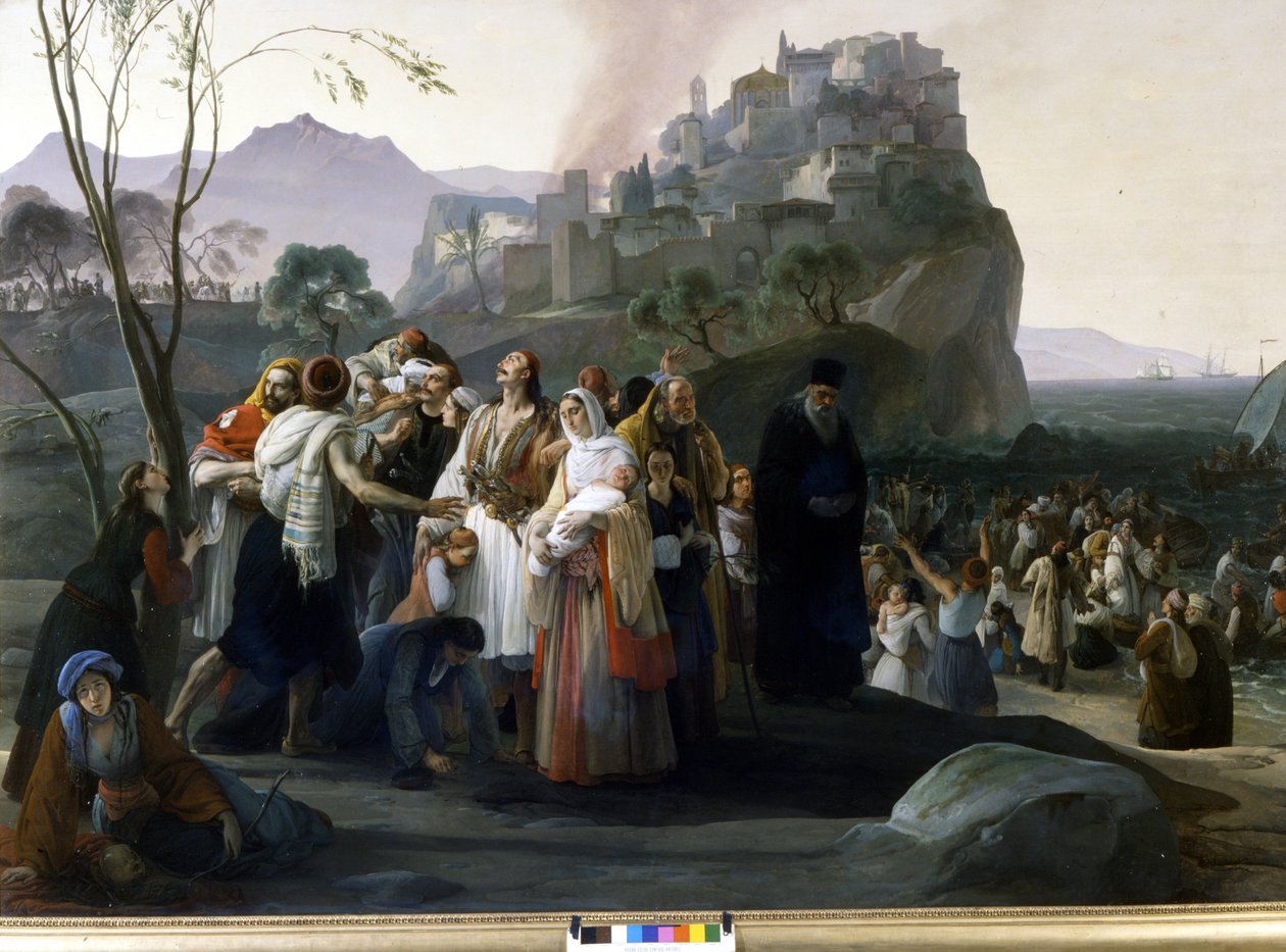 Francesco Hayez (1791 - 1882): Flygtningene fra Parga (1826 - 1831) (afsnit Grækenlands uafhængighed). Milano, Galleri for moderne kunst. af Francesco Hayez