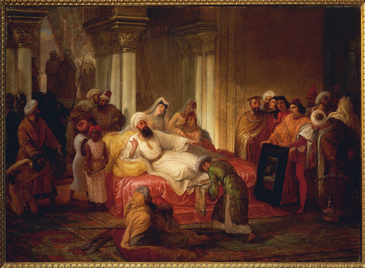 Gentile Bellini (1429-1507) og Mehmet II (1430-1481) af Francesco Hayez
