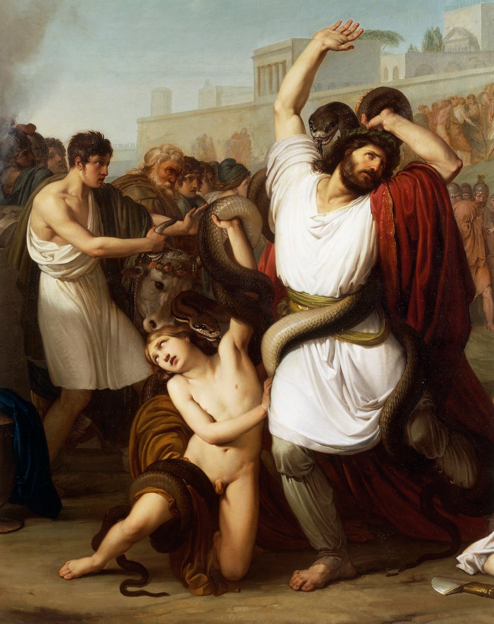 Italien, Milano, Maleri af den troyanske præst Laocoon, detalje af Francesco Hayez