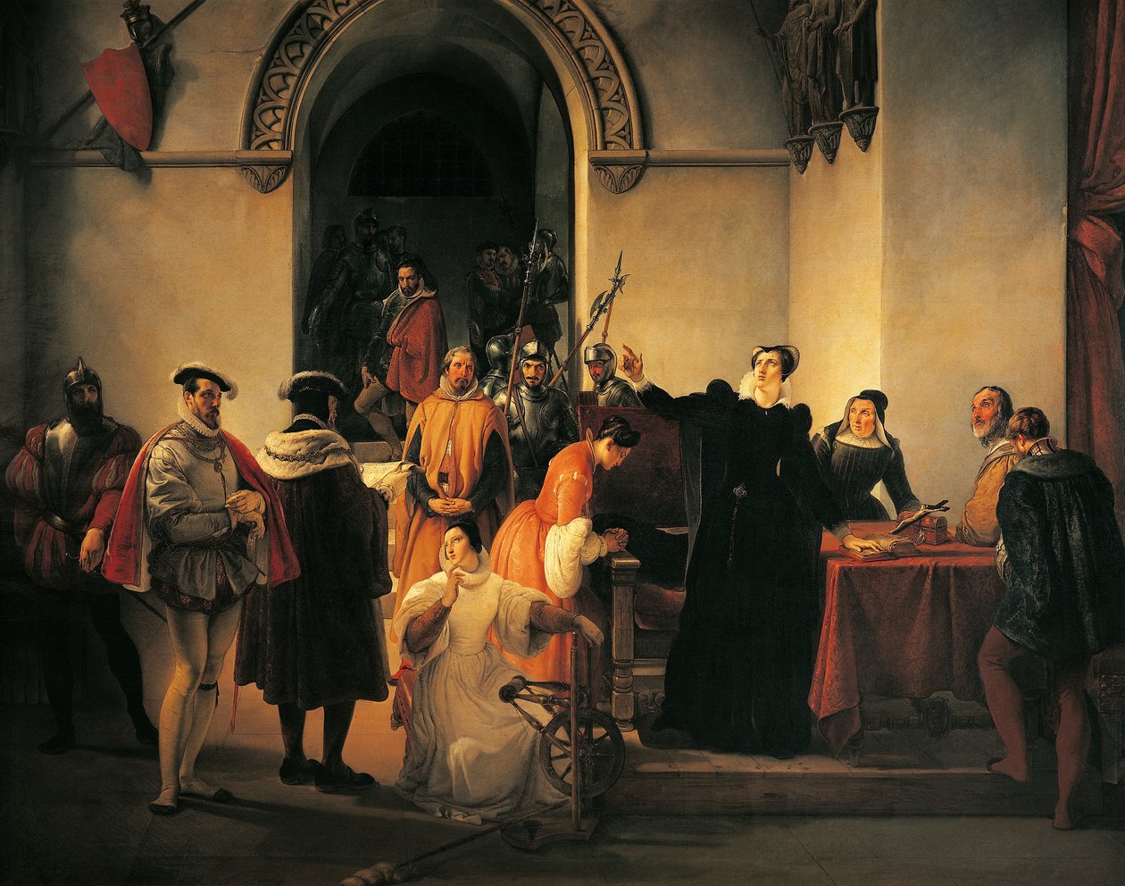 Mary Queen of Scots protesterer over sin uskyld over for sherifferne, da hendes dødsdom bliver læst op af Francesco Hayez (1791-1882) af Francesco Hayez