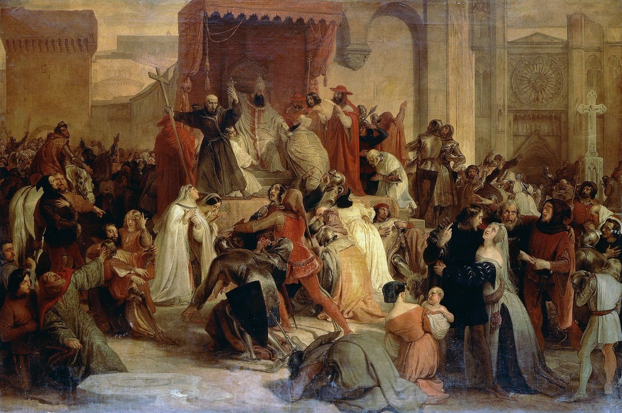 Pave Urban II prædiker det første korstog på pladsen i Clermont af Francesco Hayez