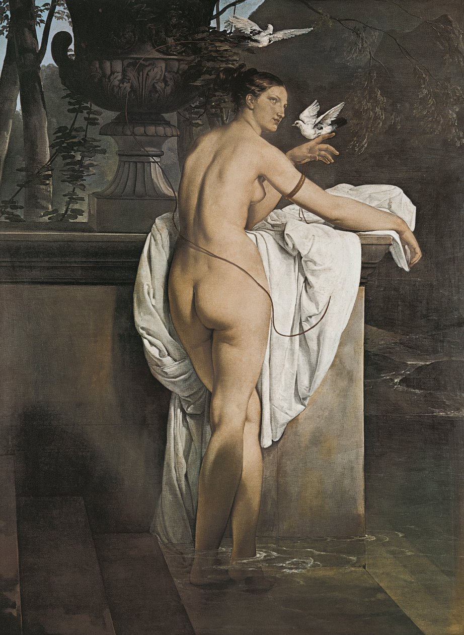 Portræt af ballerina Carlotta Chabert, der leger med duer af Francesco Hayez