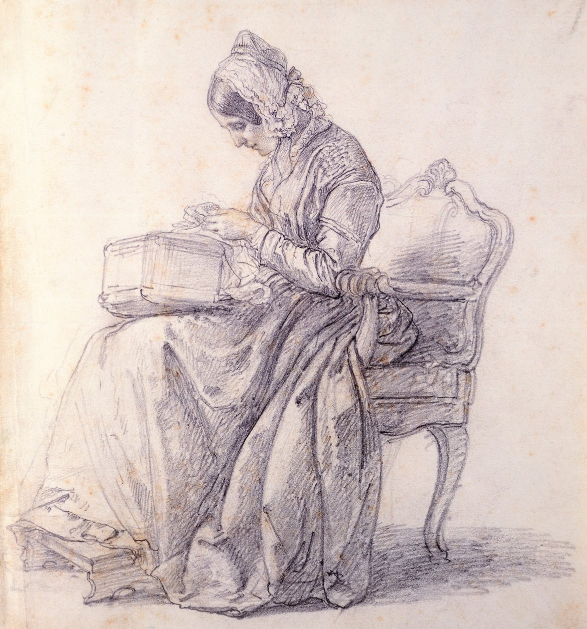 Portræt af hans kone, af Francesco Hayez (1791-1882), tegning af Francesco Hayez