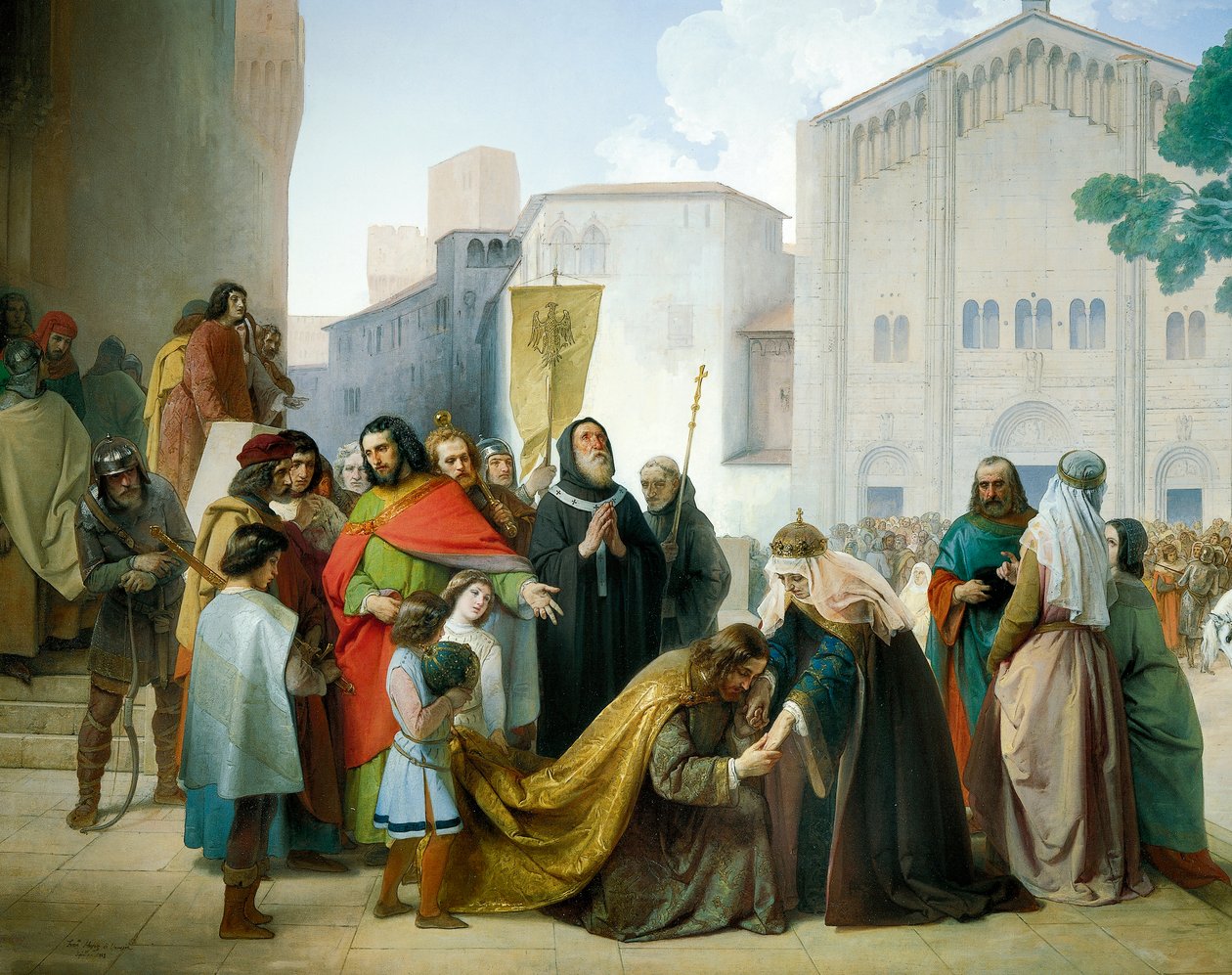 Forsoning af Otto II med hans mor Adelaide af Bourgogne af Francesco Hayez