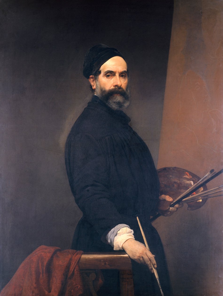Selvportræt i en alder af 57, af Francesco Hayez (1791-1882), olie på lærred af Francesco Hayez