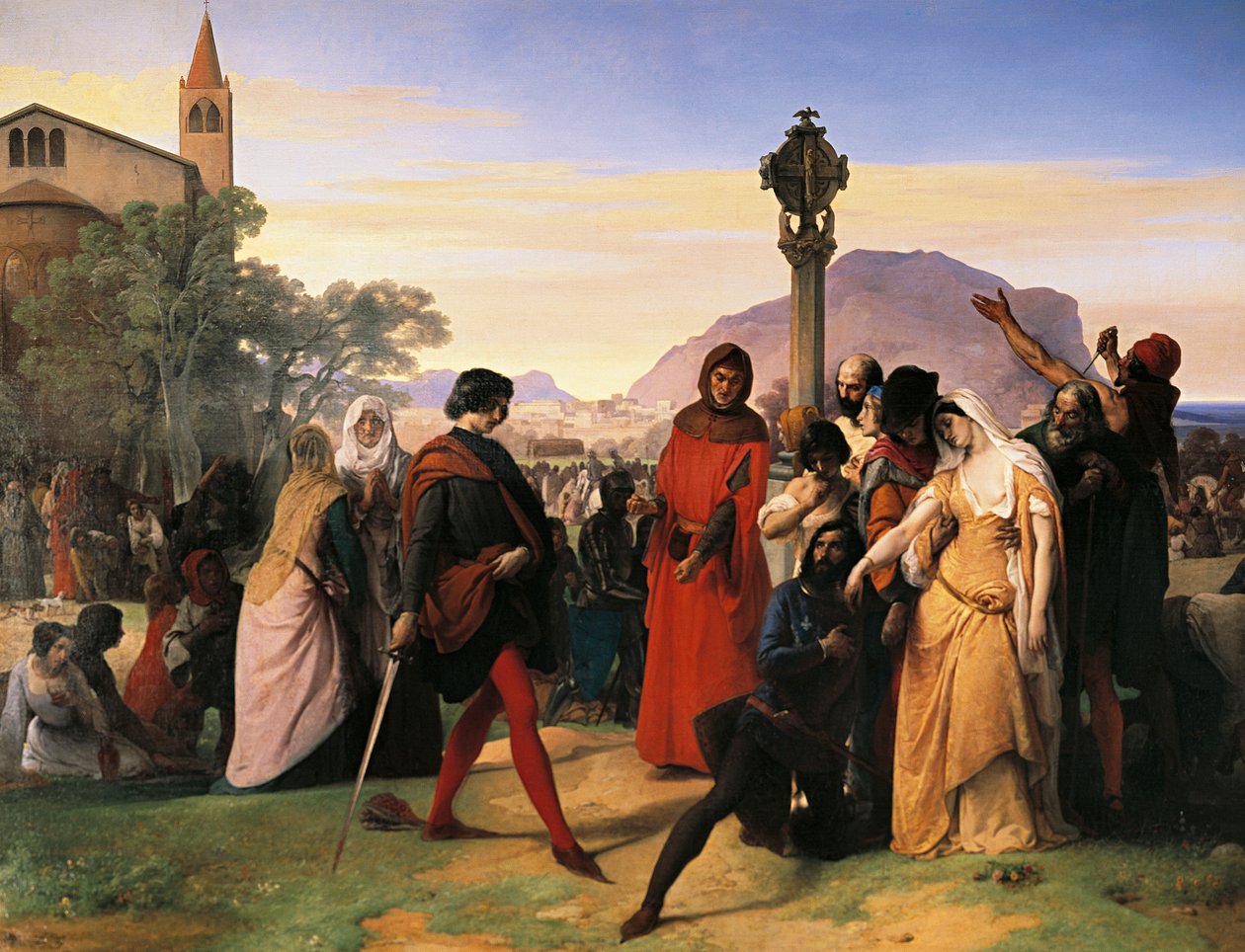 Sicilianske Vesper, bruden til Ruggiero Mastrangelo fra Palermo fornærmet af franske Droetto, hævnes på sin død af Francesco Hayez