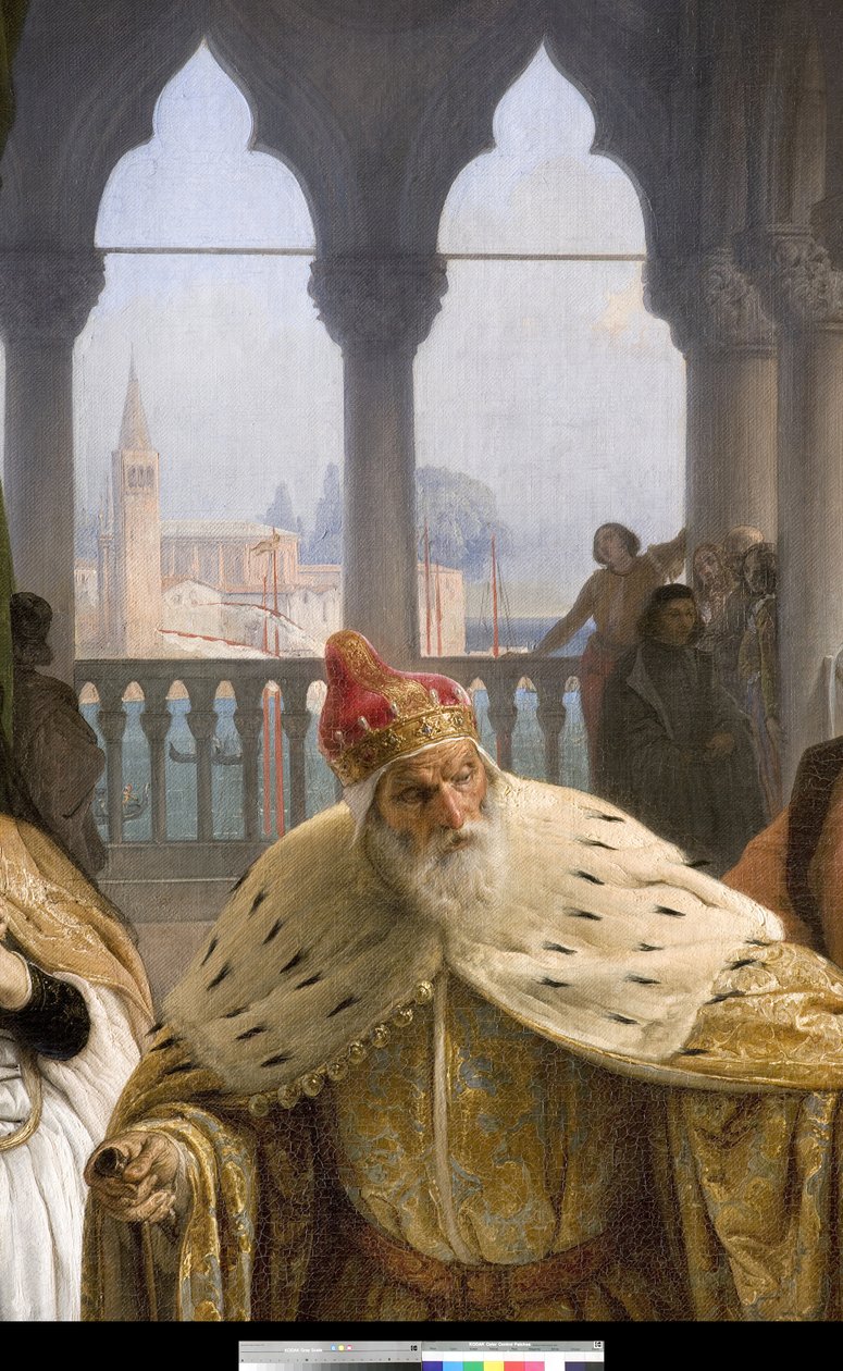 Det sidste møde mellem Jacopo Foscari og hans familie før han blev forvist, 1838-40 (detalje af 3497466) af Francesco Hayez