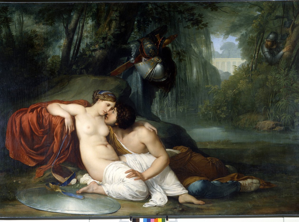Renauds og Armides kærlighed Illustration af en scene af "La Jerusalem delivree" (La gerusalemme liberata) af Torquato Tasso (kendt som kruset). Den fortryllende Armide omgivet af meget symbolske Amours seduit ved hjælp af sit magiske spejl, ridderen Re af Francesco Hayez