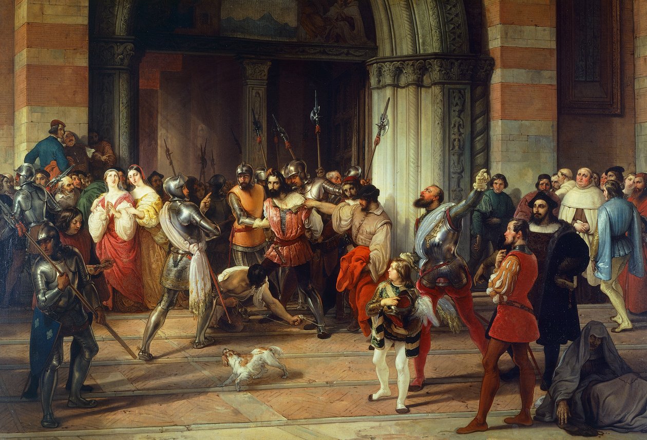 Ventura Fenaroli arresteret i Carmine-kirken i Brescia af franskmændene, af Francesco Hayez af Francesco Hayez