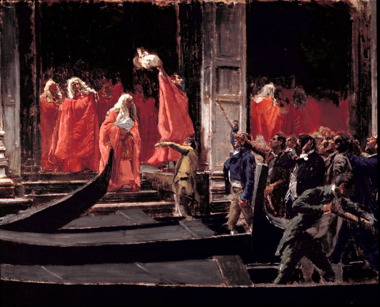 Sidste seance af Republikken Venedigs senat på tidspunktet for dets indtræden i Kongeriget Italien i 1866 Maleri af Francesco Jacovacci (1838-1908) Rom, Galleria Nazionale d