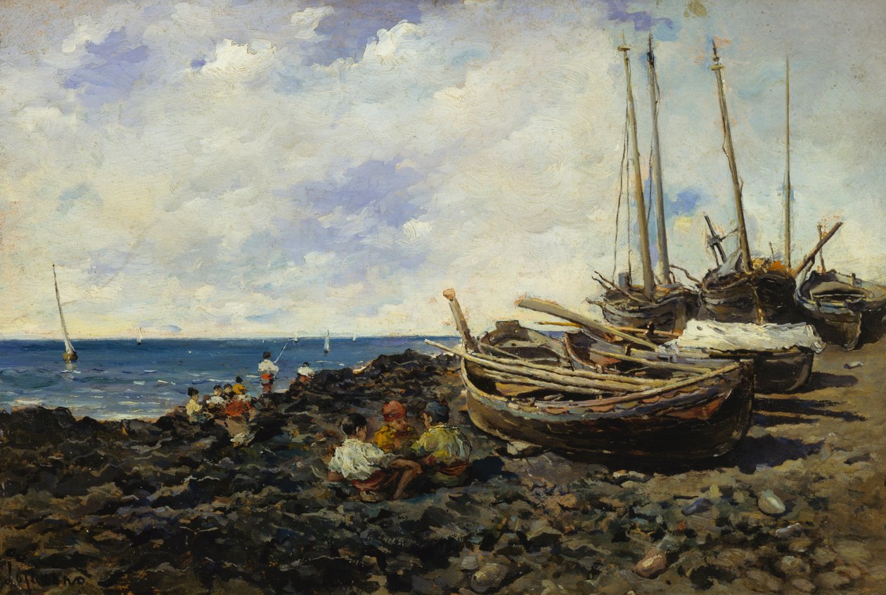 Fiskere med både på land af Francesco Lojacono