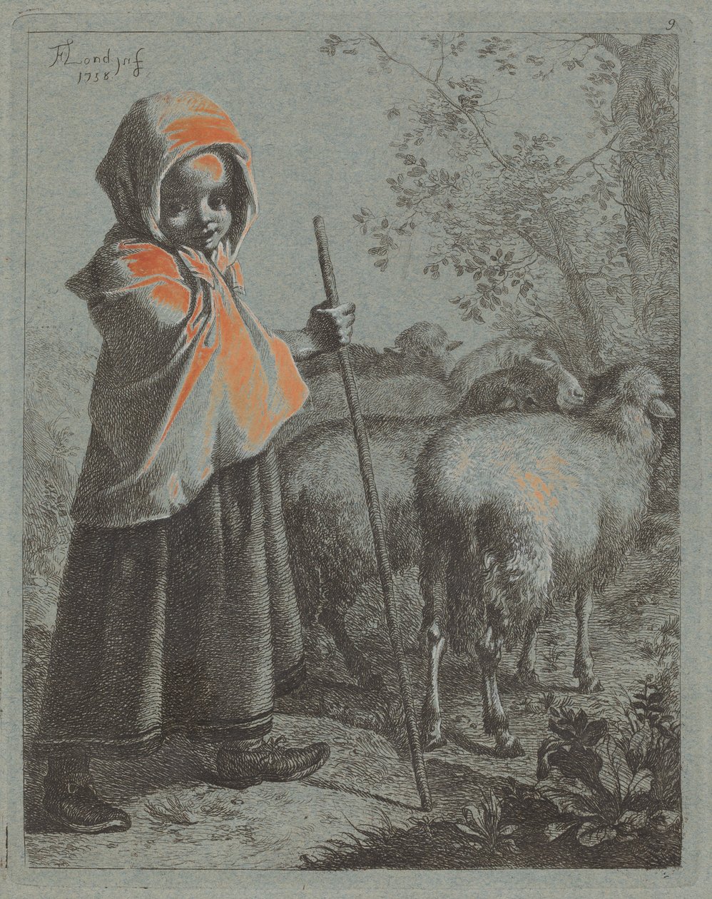 Barnehyrdinde med flok af Francesco Londonio