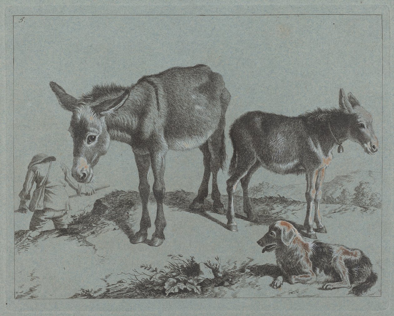 Æsel med sit føl, en hund og en bondemand, 17621763. af Francesco Londonio