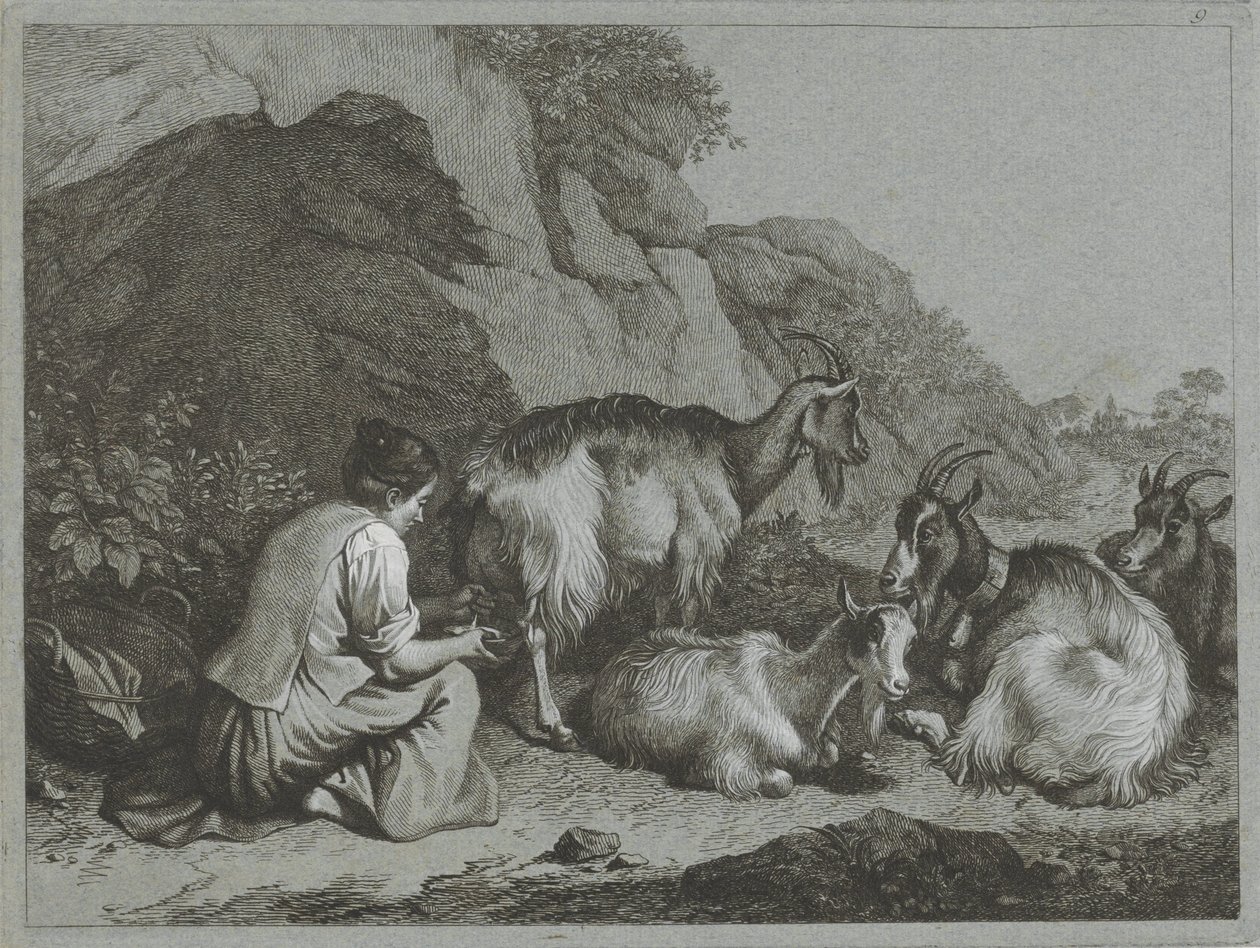 Hyrdinde med flok geder Hyrdescener (serietitel) af Francesco Londonio