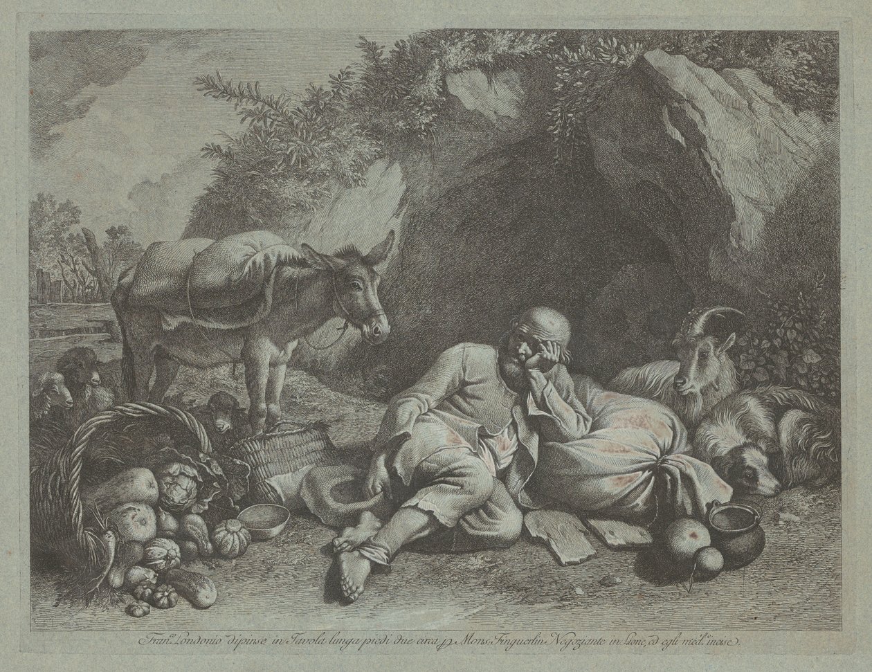 Gammel mand lænet op ad en sæk, formentlig efter 1767. af Francesco Londonio