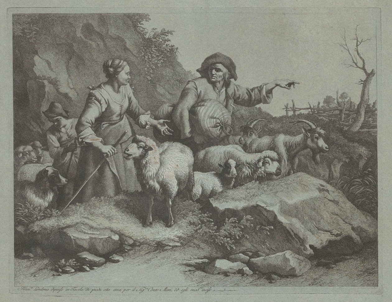 Bondemand med sæk og to hyrdeinder, efter 1765. af Francesco Londonio