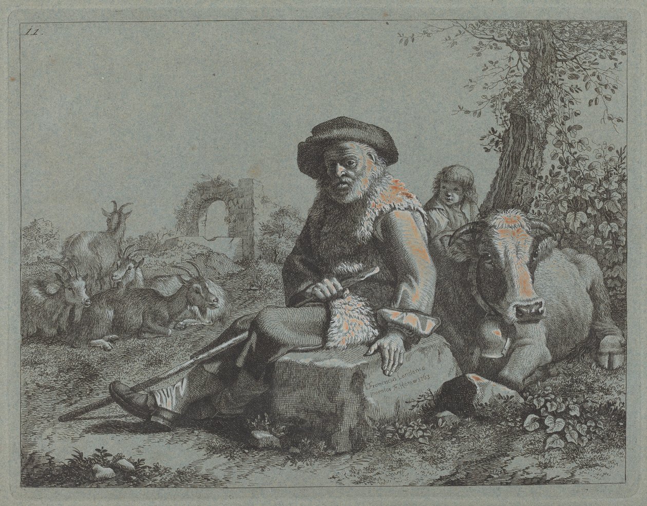 Siddende gammel mand af Francesco Londonio