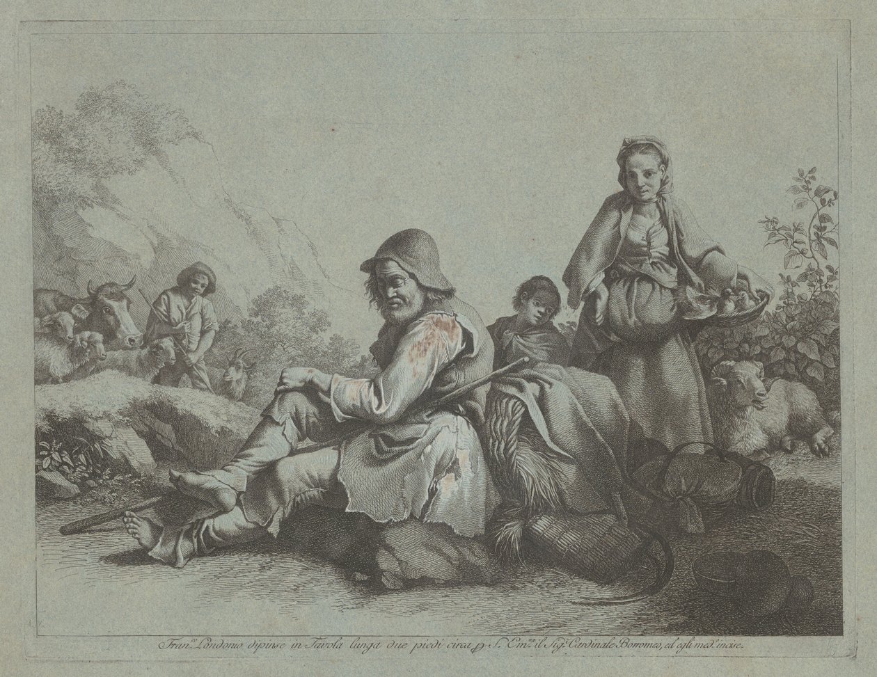 Siddende hyrde og en bondekvinde med en kurv, 17591782. af Francesco Londonio