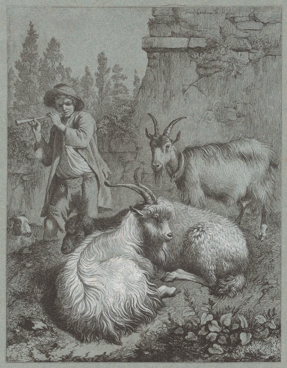 Hyrde, der spiller på fløjte med geder, 1764. af Francesco Londonio