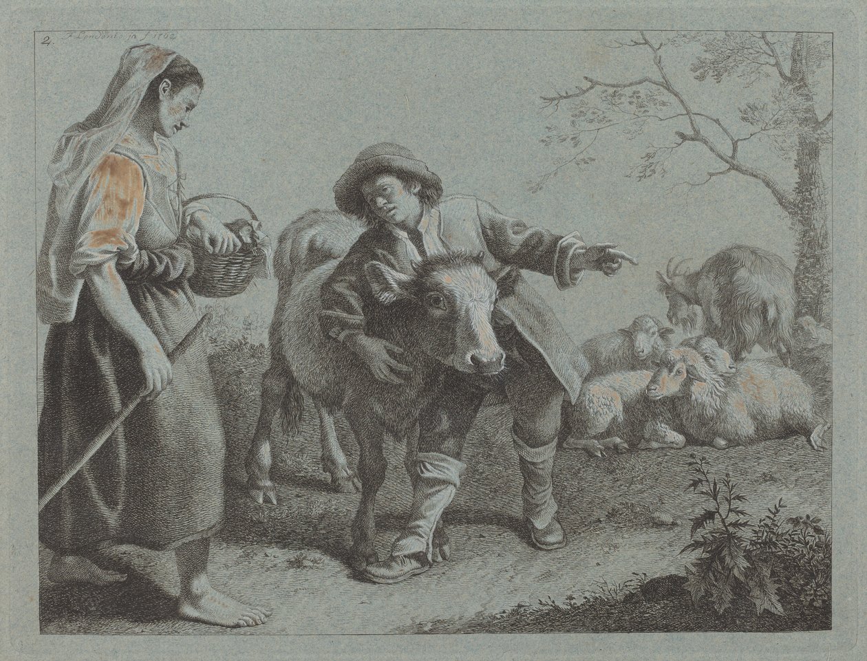 Hyrde, der peger på retningen til en hyrdinde af Francesco Londonio
