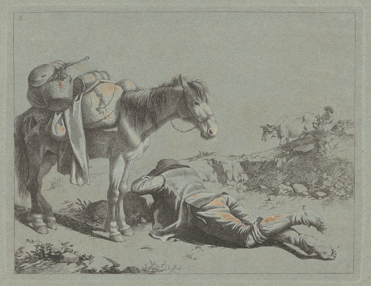 Hyrde i ro nær en flokhest, ca. 1762. af Francesco Londonio