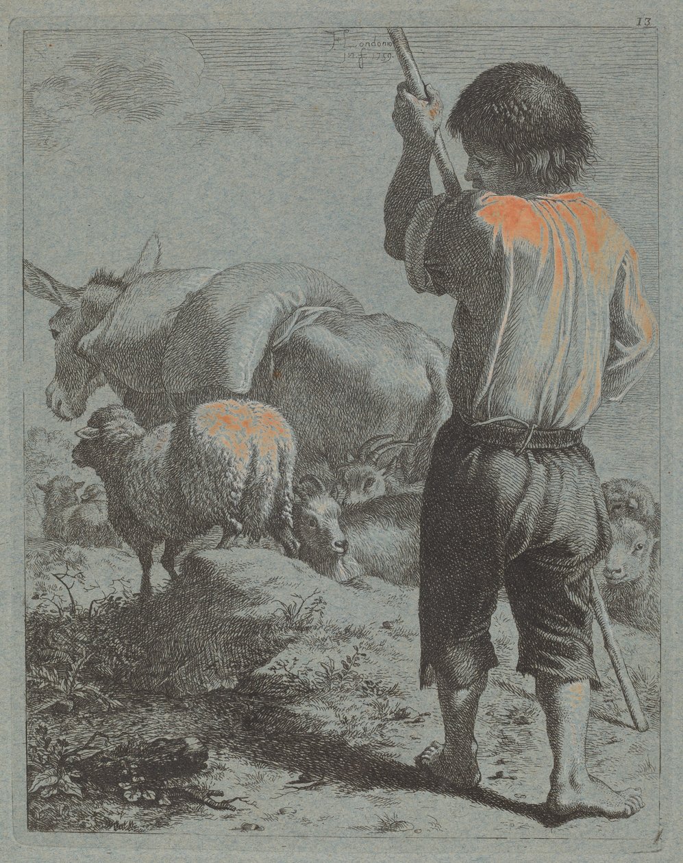 Hyrde med æsel, får og ged, 1759. af Francesco Londonio