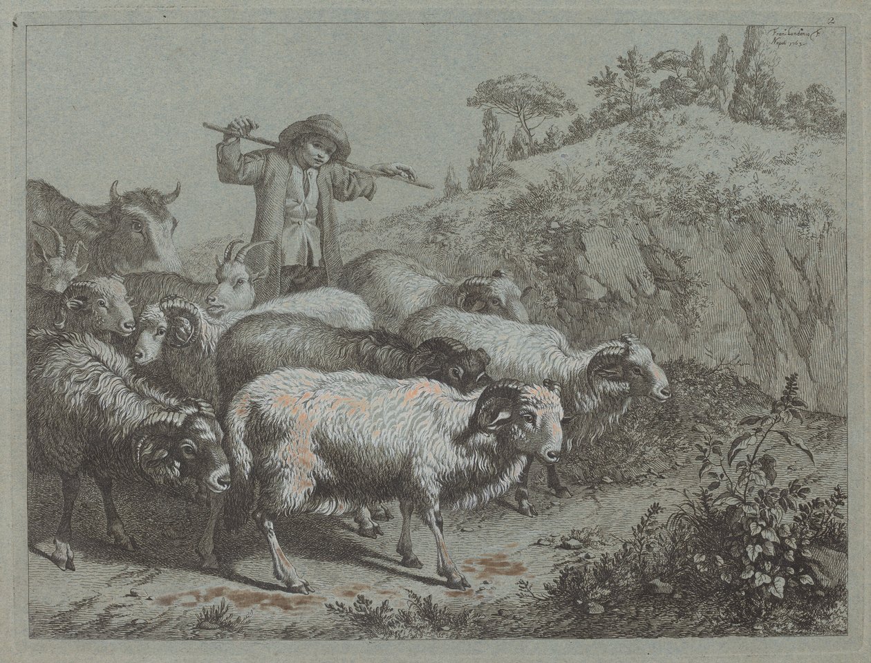 Hyrde med sin flok. af Francesco Londonio