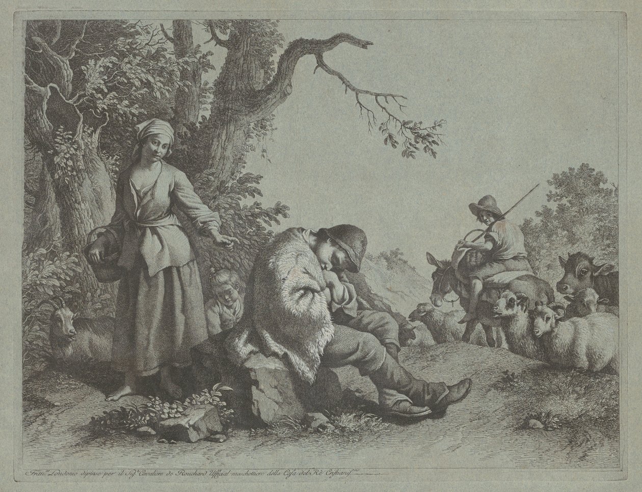 Sovende hyrdedreng og kvinde med et barn, 17591782. af Francesco Londonio