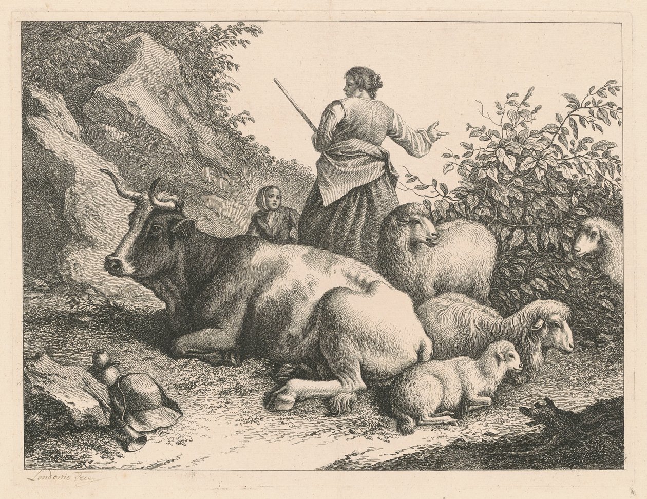 Stående Hyrdinde med et Barn af Francesco Londonio