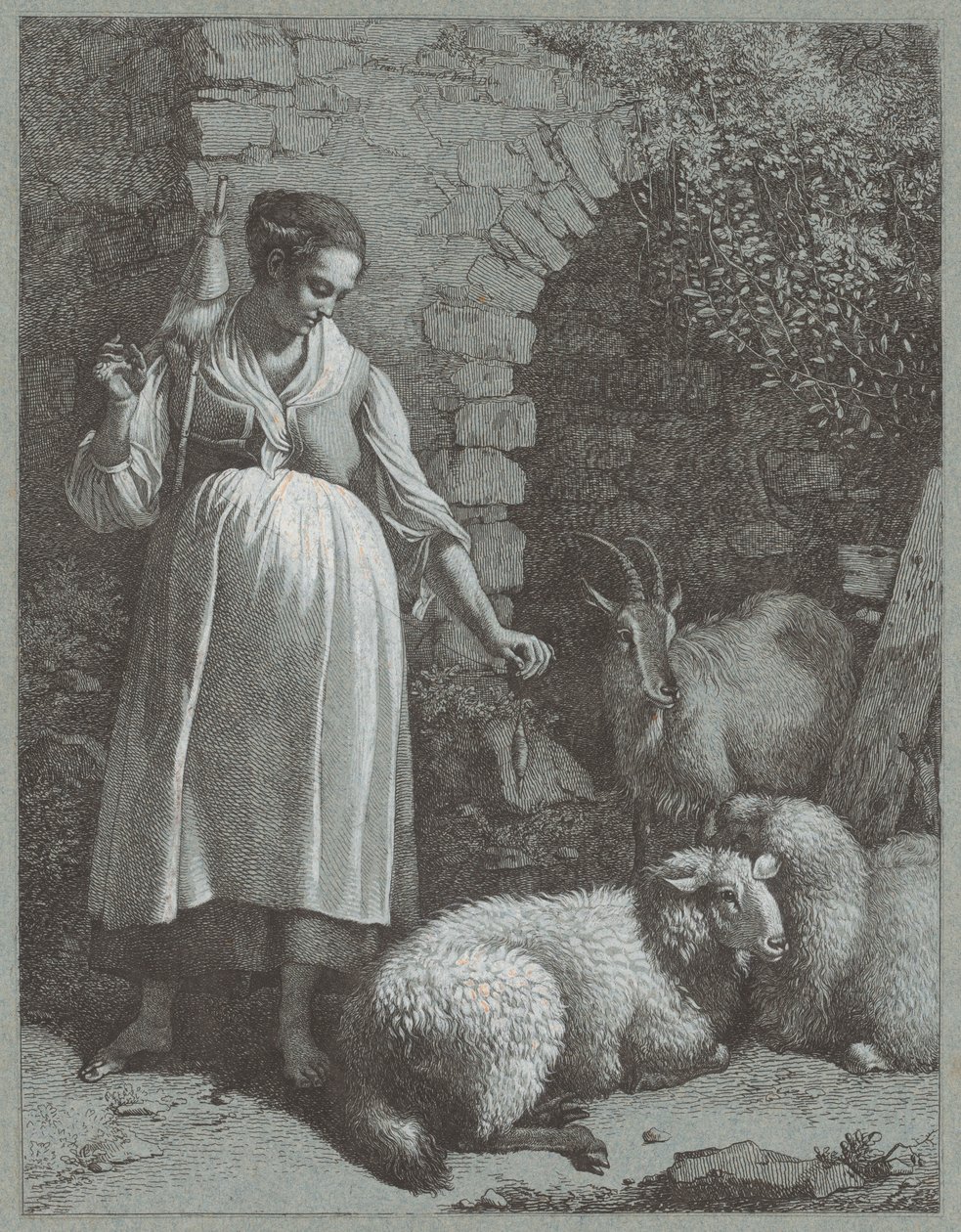 Kvinde spinder garn ved en bue, 1764. af Francesco Londonio