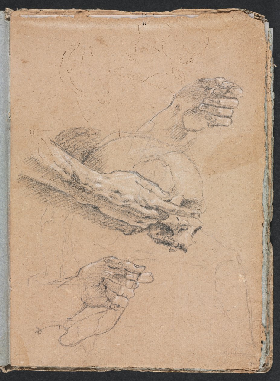 Verona Skitsebog: Studie af hænder og kranium side 21, 1760. af Francesco Lorenzi
