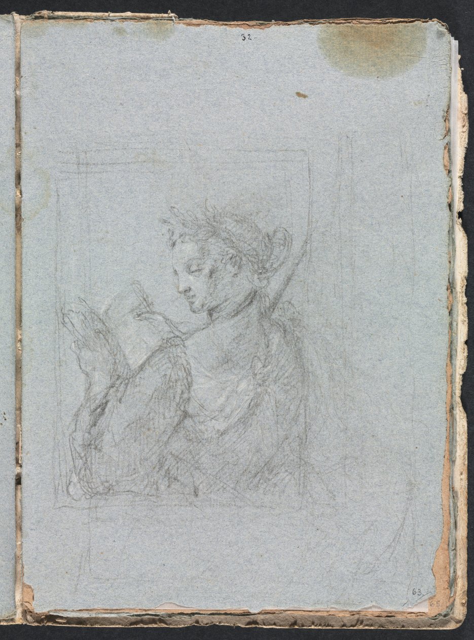 Verona Skitsebog: Kvindefigur med åben bog side 63, 1760. af Francesco Lorenzi