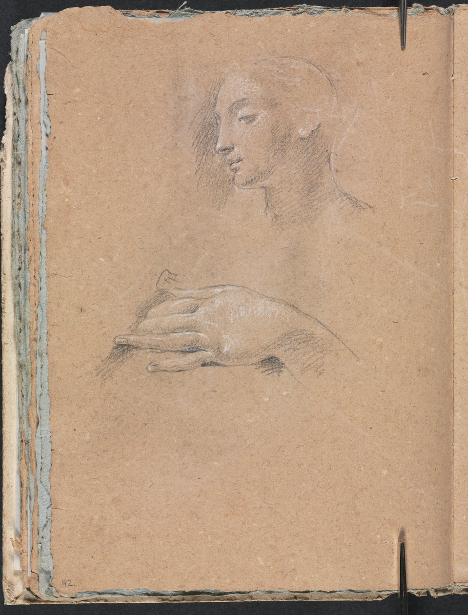Verona Skitsebog: Kvindehoved og venstre hånd side 42, 1760. af Francesco Lorenzi