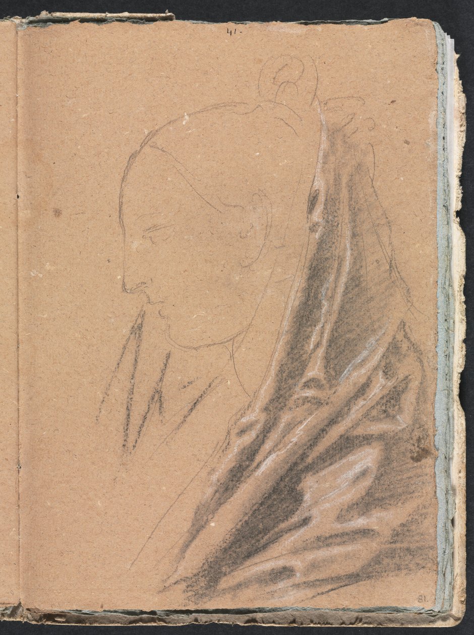 Verona Skitsebog: Kvindehoved med draperi, side 81, 1760. af Francesco Lorenzi