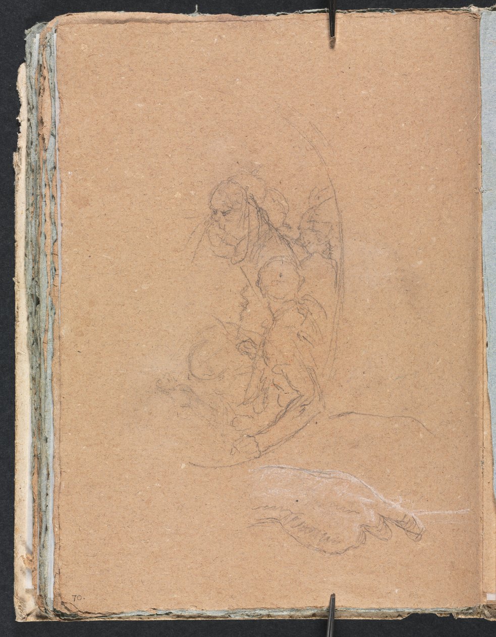 Verona Skitsebog: Figurer i en rundel med studie af en hånd side 70, 1760. af Francesco Lorenzi