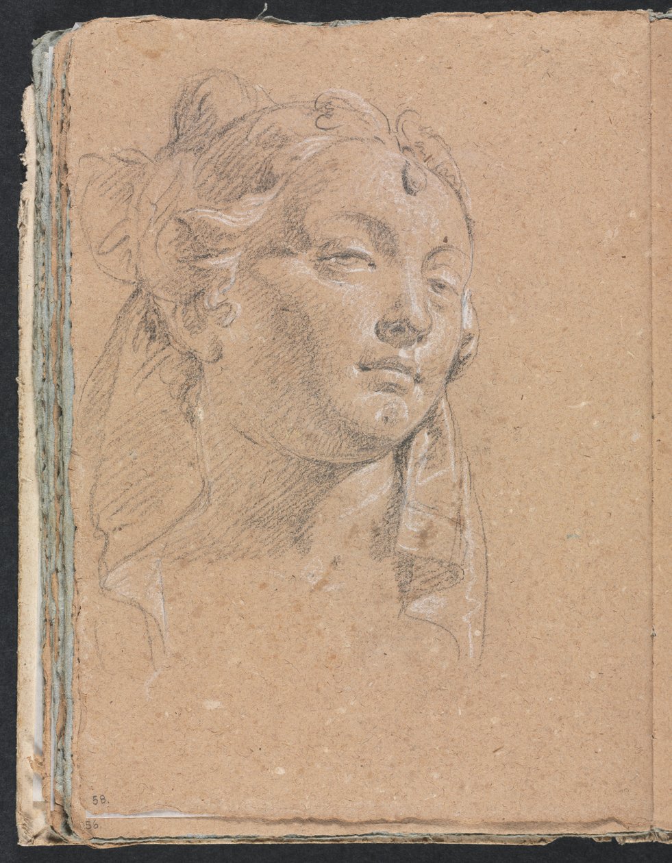 Verona Sketchbook: Head of a woman side 58, 1760. af Francesco Lorenzi