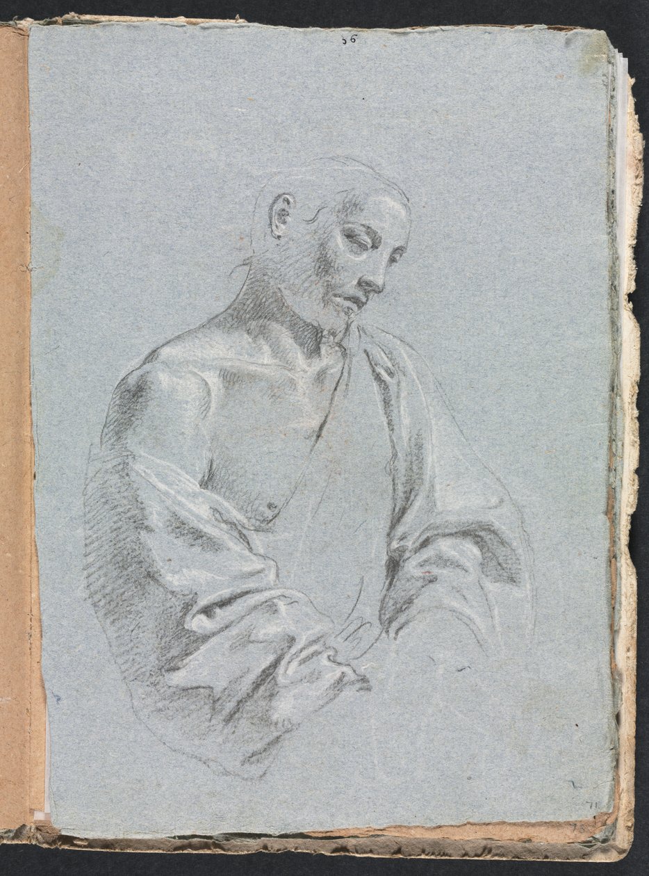 Verona Skitsebog: Mandsfigur med draperi side 71, 1760. af Francesco Lorenzi