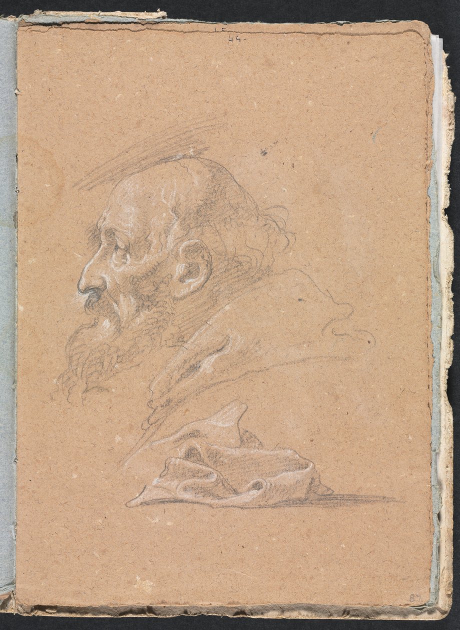 Verona Skitsebog: Munk i profil med draperi side 87, 1760. af Francesco Lorenzi