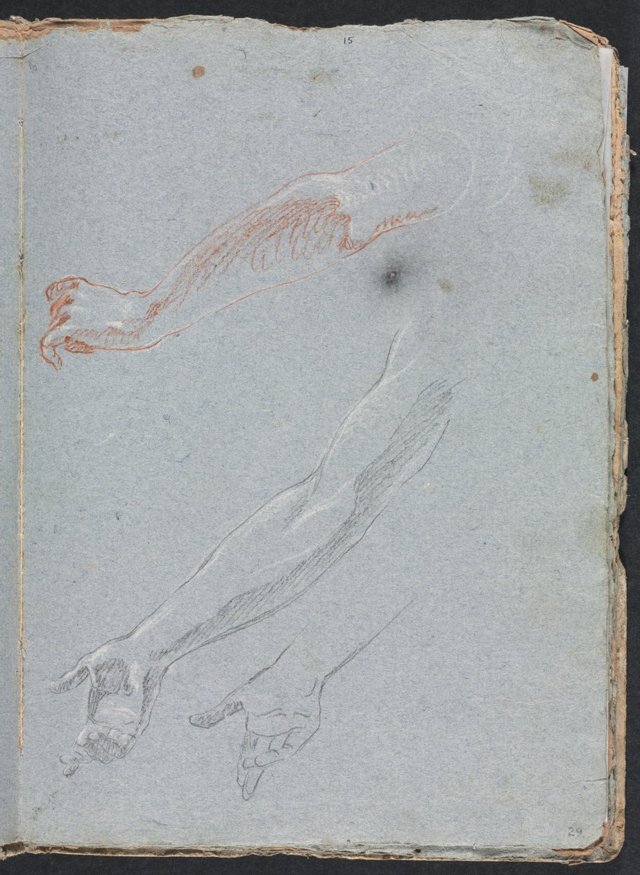 Verona Skitsebog: Studie af hænder og arme side 29, 1760. af Francesco Lorenzi