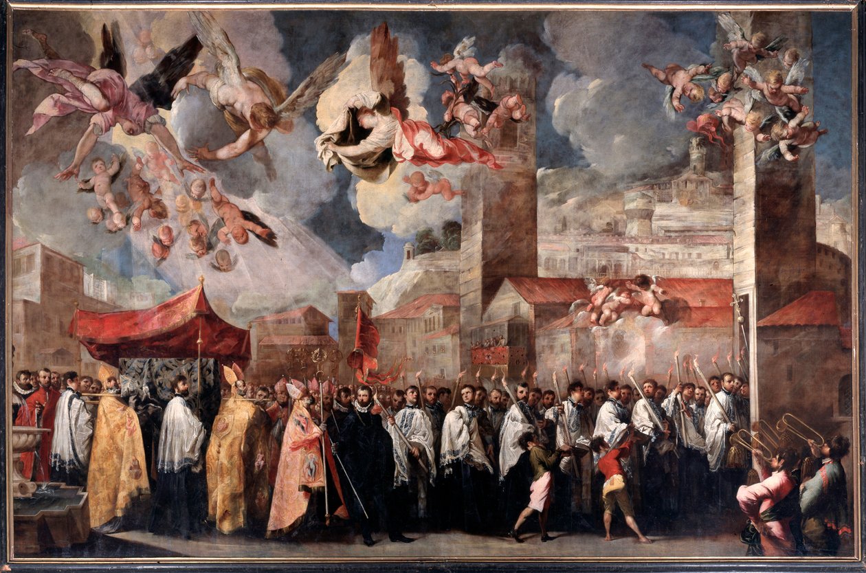 Oversættelse af ligene af St Dominator, St Paul og St Anastasius biskopper af Brescia (maleri, ca. 1645-1646) af Francesco Maffei