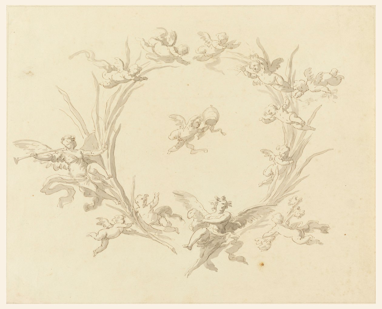 Tegning, studie til freskodekoration, Quirinalpaladset, Rom, 1815-16 af Francesco Manno