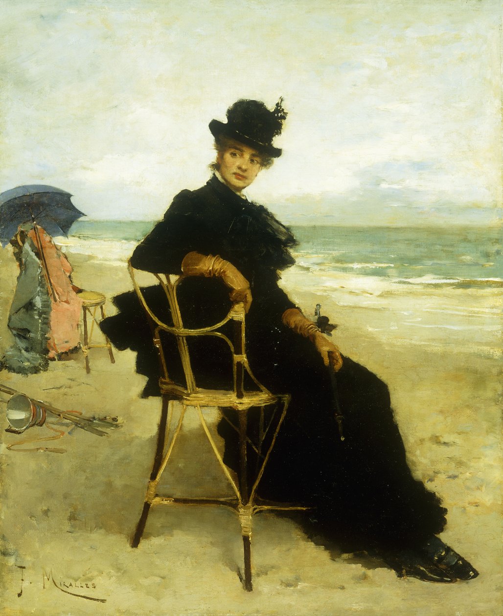 En dame, der sidder på en veranda, af Francesco Miralles Galaup